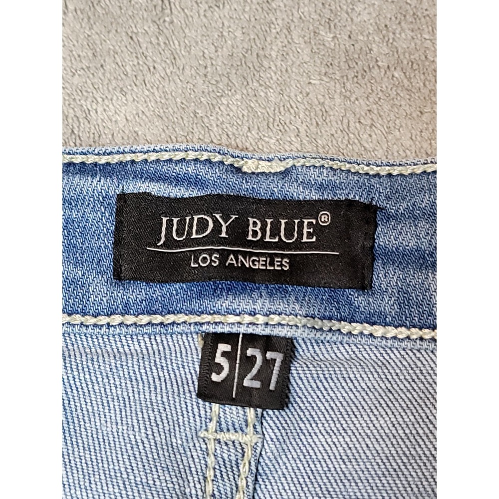 Judy Blue Jeans Womens 5x27 Blue Denim Flat Front Skinny Fit Cuffed Raw Hem - Picture 7 of 10